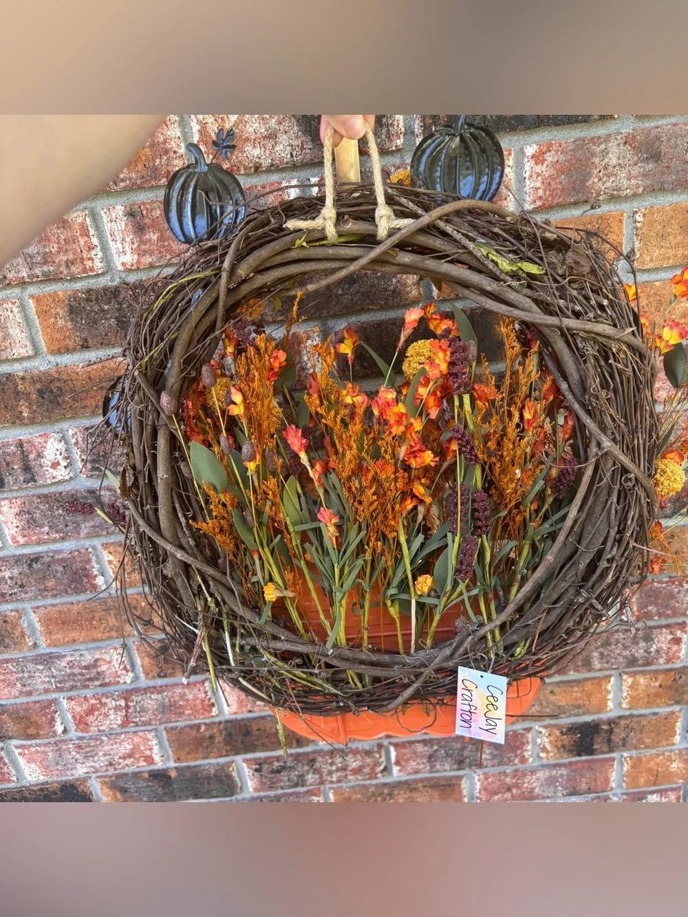 🎃 Pumpkin Flower Grapevine Wreath